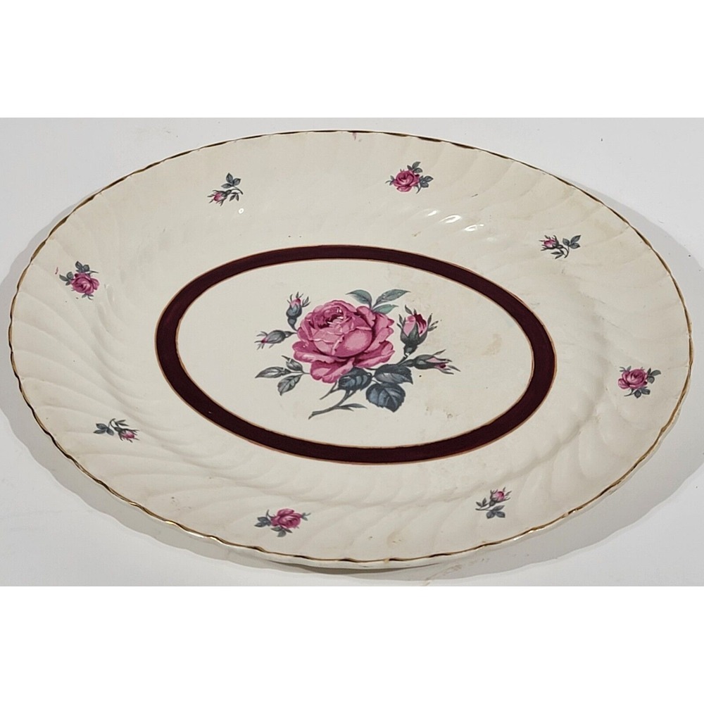 VTG BURGESS & LEIGH- FLUTED Platter Gold Border 12"×10" ROSELEIGH-ROSES